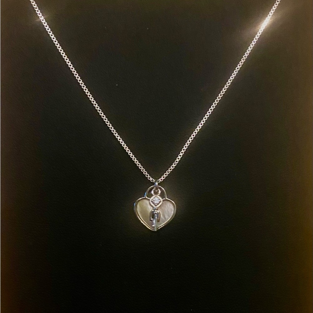 Silver Heart Lock & Key Pendant 925 Sterling Silver Necklace